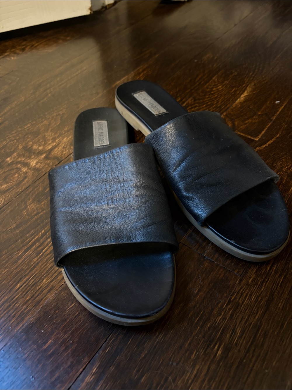 Steve Madden Black Leather Slide Sandals for Men